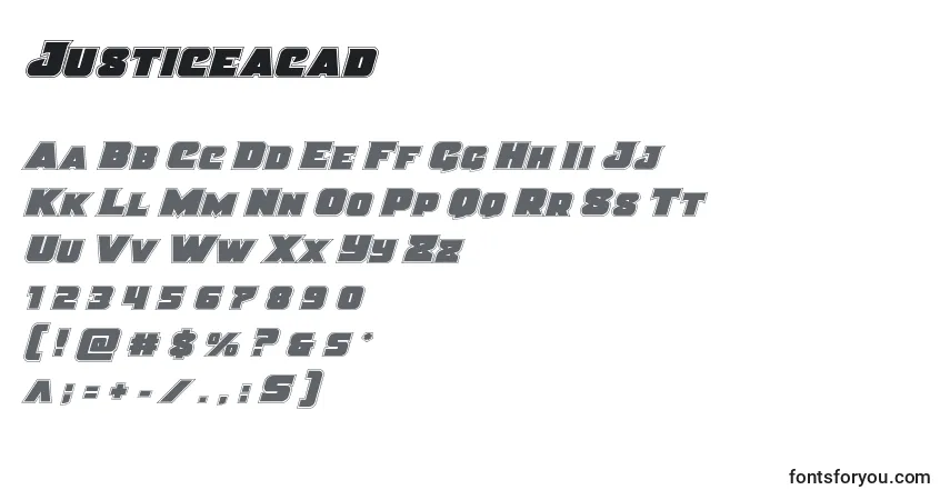 Fuente Justiceacad - alfabeto, números, caracteres especiales