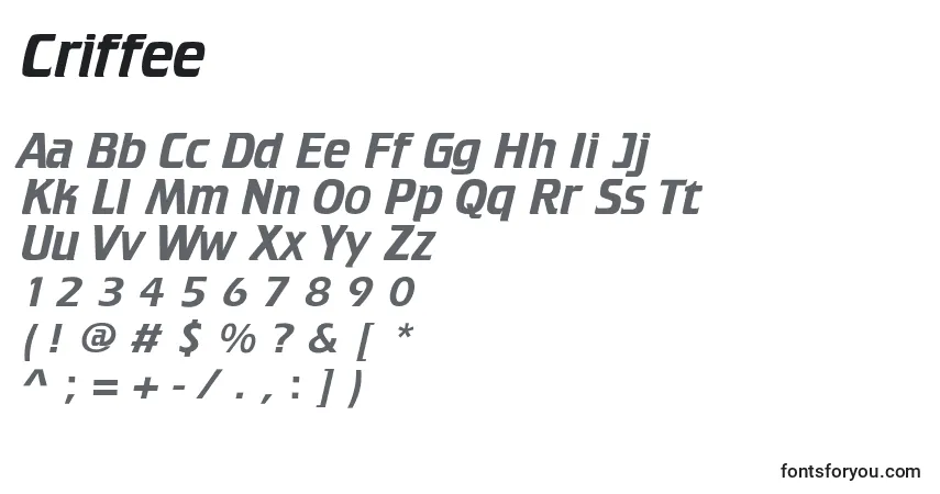 Schriftart Criffee – Alphabet, Zahlen, spezielle Symbole