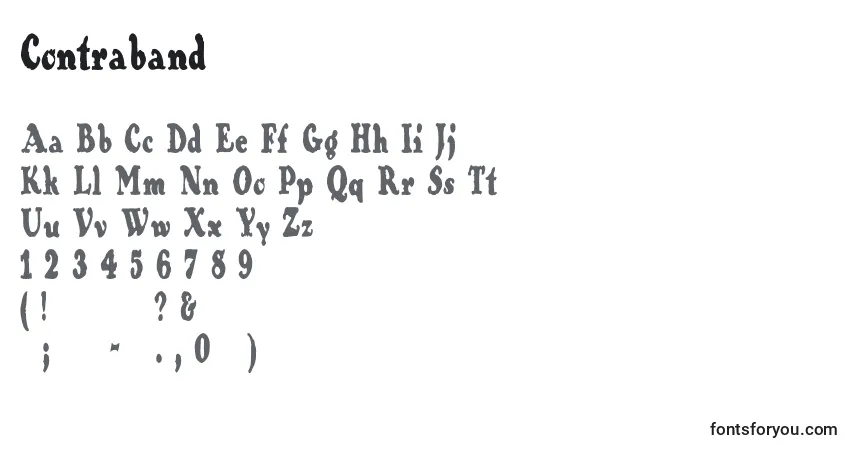 Czcionka Contraband – alfabet, cyfry, specjalne znaki