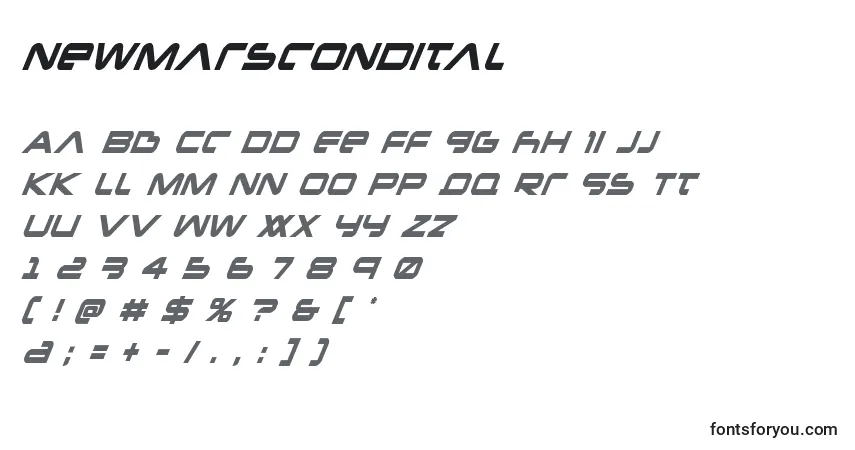 A fonte Newmarscondital – alfabeto, números, caracteres especiais