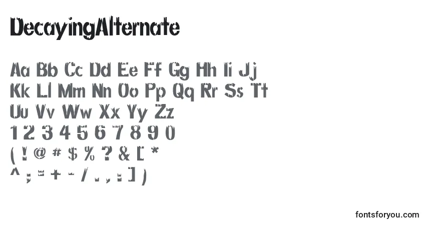 A fonte DecayingAlternate – alfabeto, números, caracteres especiais