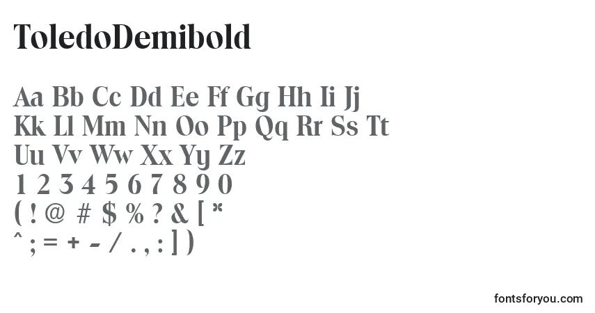 Czcionka ToledoDemibold – alfabet, cyfry, specjalne znaki