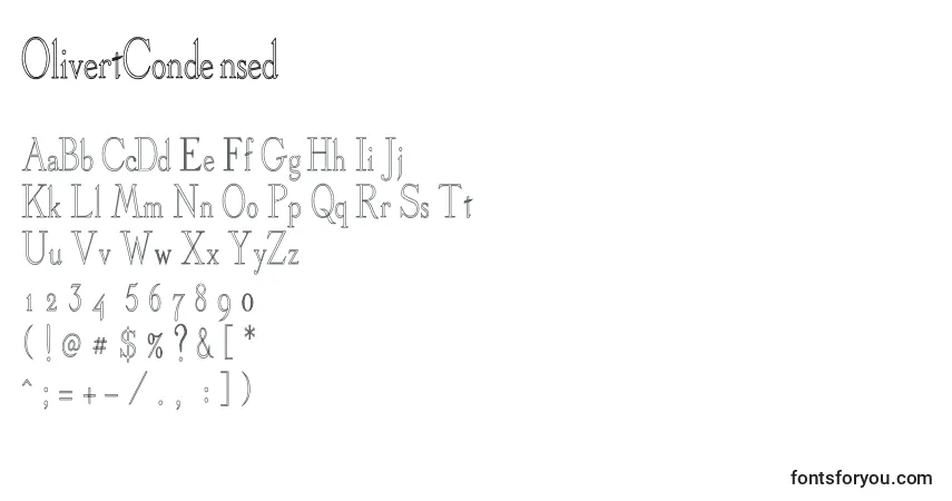 A fonte OlivertCondensed – alfabeto, números, caracteres especiais