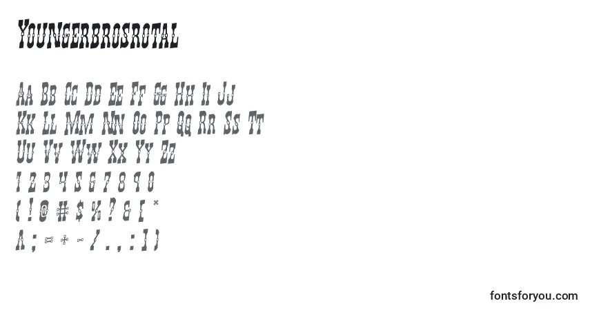 Czcionka Youngerbrosrotal – alfabet, cyfry, specjalne znaki