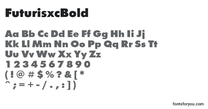 A fonte FuturisxcBold – alfabeto, números, caracteres especiais