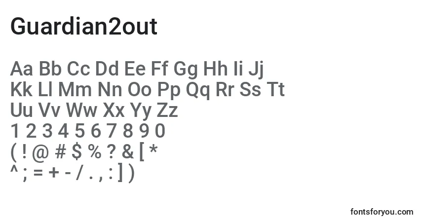 Schriftart Guardian2out – Alphabet, Zahlen, spezielle Symbole