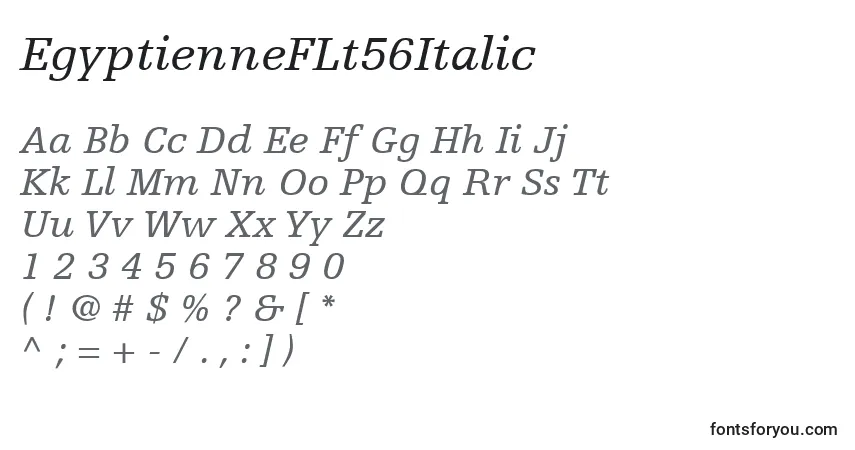 EgyptienneFLt56Italic-fontti – aakkoset, numerot, erikoismerkit