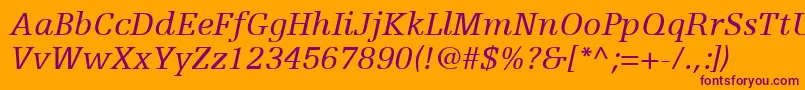 Czcionka EgyptienneFLt56Italic – fioletowe czcionki na pomarańczowym tle