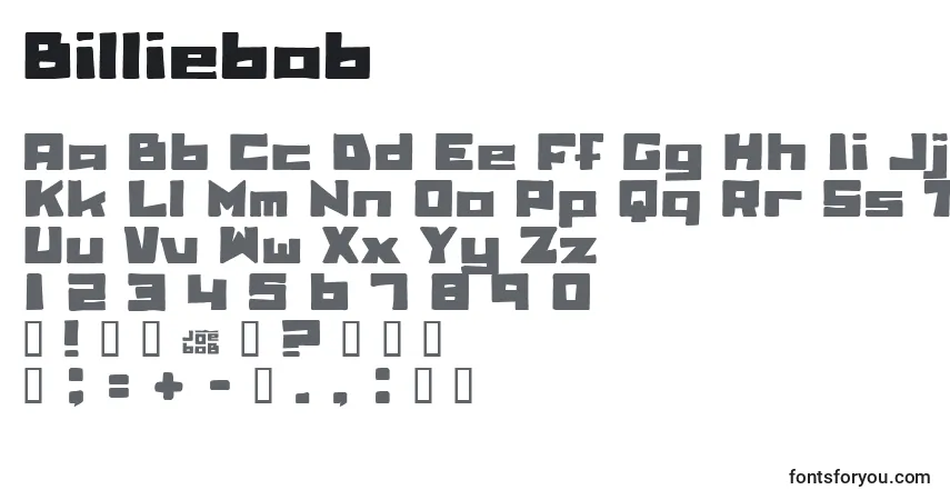 Czcionka Billiebob – alfabet, cyfry, specjalne znaki