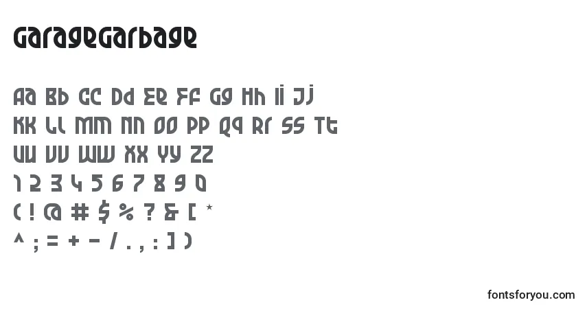 Czcionka GarageGarbage – alfabet, cyfry, specjalne znaki