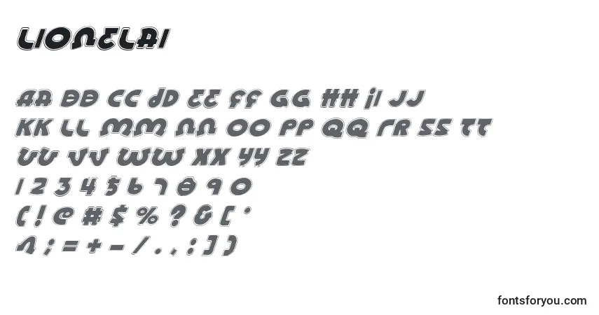 Czcionka Lionelai – alfabet, cyfry, specjalne znaki