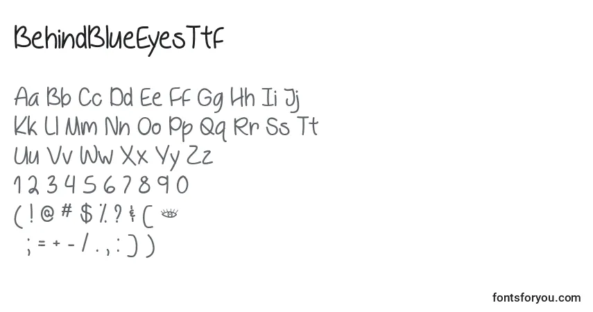 Schriftart BehindBlueEyesTtf – Alphabet, Zahlen, spezielle Symbole
