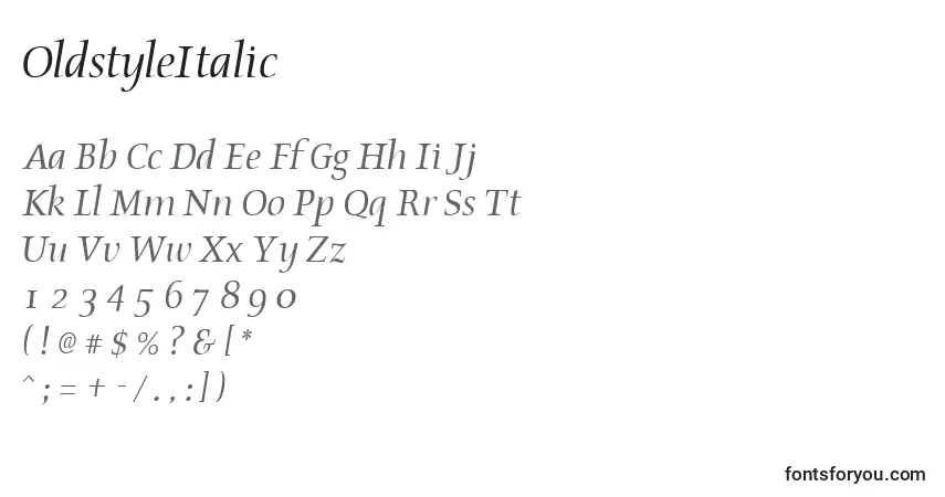 Шрифт OldstyleItalic – алфавит, цифры, специальные символы