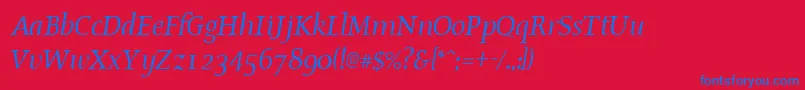 Fonte OldstyleItalic – fontes azuis em um fundo vermelho