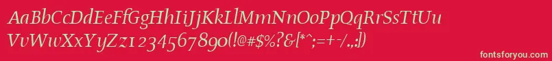 Fonte OldstyleItalic – fontes verdes em um fundo vermelho