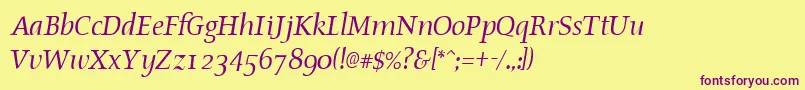 OldstyleItalic-Schriftart – Violette Schriften auf gelbem Hintergrund