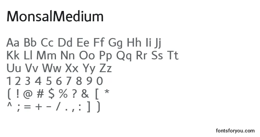 A fonte MonsalMedium – alfabeto, números, caracteres especiais