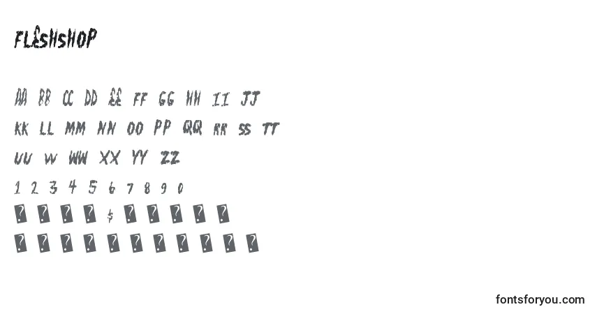 A fonte Fleshshop – alfabeto, números, caracteres especiais