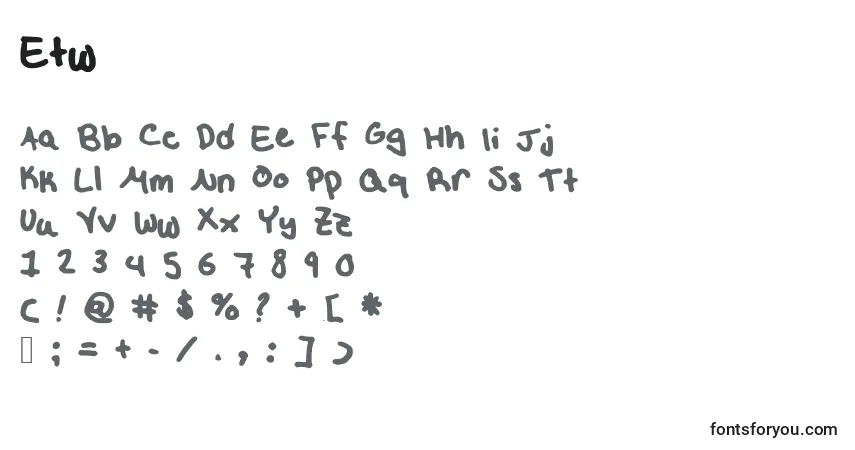 A fonte Etw – alfabeto, números, caracteres especiais