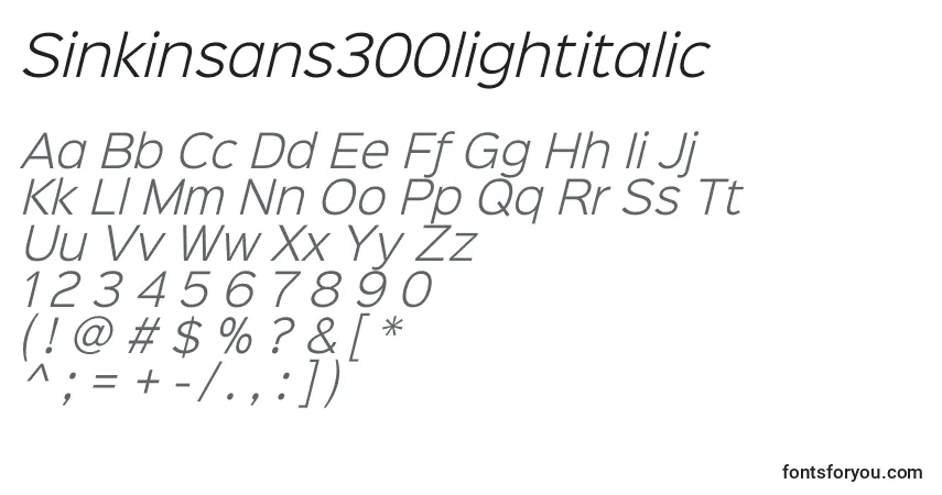 Czcionka Sinkinsans300lightitalic – alfabet, cyfry, specjalne znaki