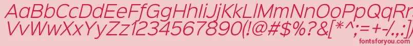 Fonte Sinkinsans300lightitalic – fontes vermelhas em um fundo rosa