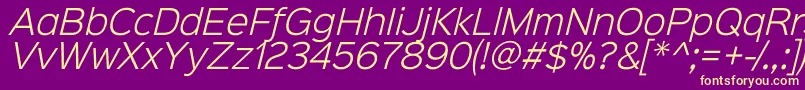 Sinkinsans300lightitalic-Schriftart – Gelbe Schriften auf violettem Hintergrund