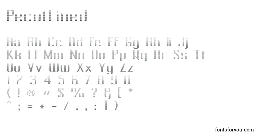 Czcionka PecotLined – alfabet, cyfry, specjalne znaki