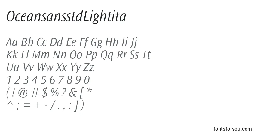 Шрифт OceansansstdLightita – алфавит, цифры, специальные символы