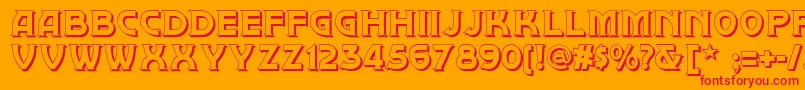 Brownwoodshadownf-Schriftart – Rote Schriften auf orangefarbenem Hintergrund
