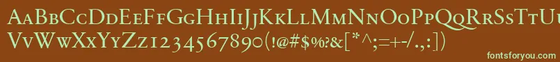 フォントSabonnextLtDisplaySmallCaps – 緑色の文字が茶色の背景にあります。