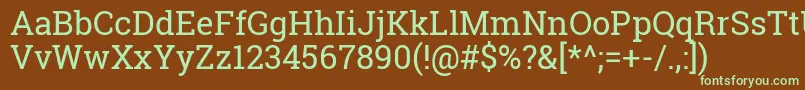 RobotoSlabRegular-Schriftart – Grüne Schriften auf braunem Hintergrund