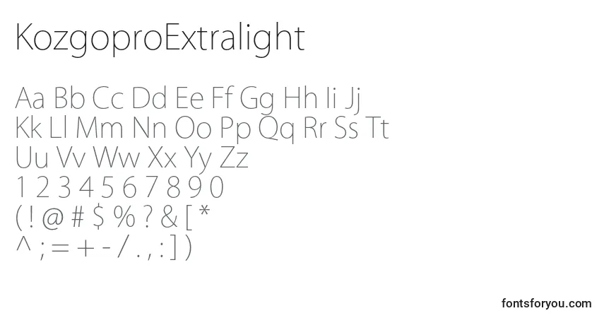 A fonte KozgoproExtralight – alfabeto, números, caracteres especiais