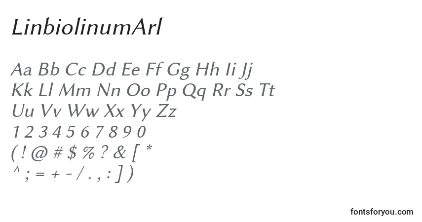 A fonte LinbiolinumArl – alfabeto, números, caracteres especiais