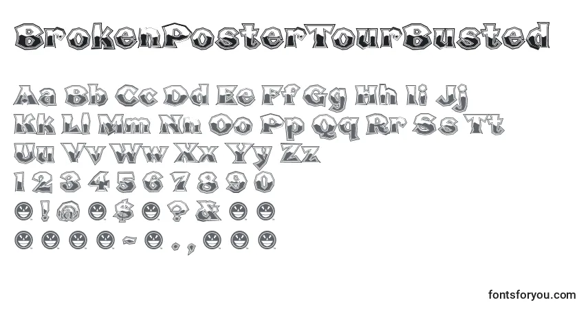 Шрифт BrokenPosterTourBusted (97402) – алфавит, цифры, специальные символы