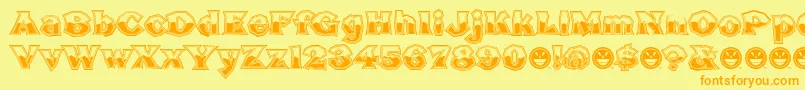 BrokenPosterTourBusted-fontti – oranssit fontit keltaisella taustalla