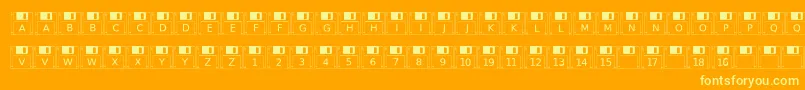 Floppydisk-Schriftart – Gelbe Schriften auf orangefarbenem Hintergrund