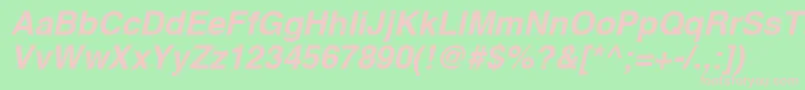 HelveticaCyrillicBoldOblique-fontti – vaaleanpunaiset fontit vihreällä taustalla