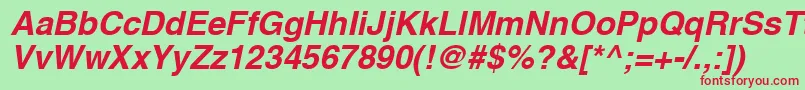 HelveticaCyrillicBoldOblique-fontti – punaiset fontit vihreällä taustalla
