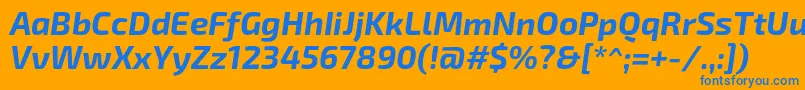 Exo2.0Bolditalic-Schriftart – Blaue Schriften auf orangefarbenem Hintergrund