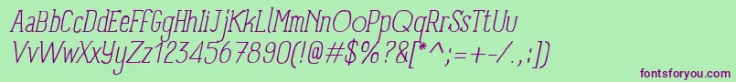 PanforteSerifLightItalic Font – Purple Fonts on Green Background