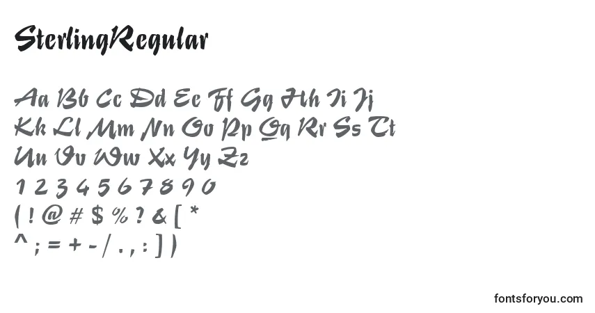 Czcionka SterlingRegular – alfabet, cyfry, specjalne znaki