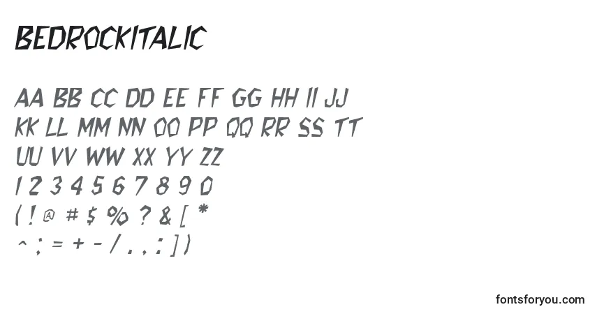 A fonte BedrockItalic – alfabeto, números, caracteres especiais