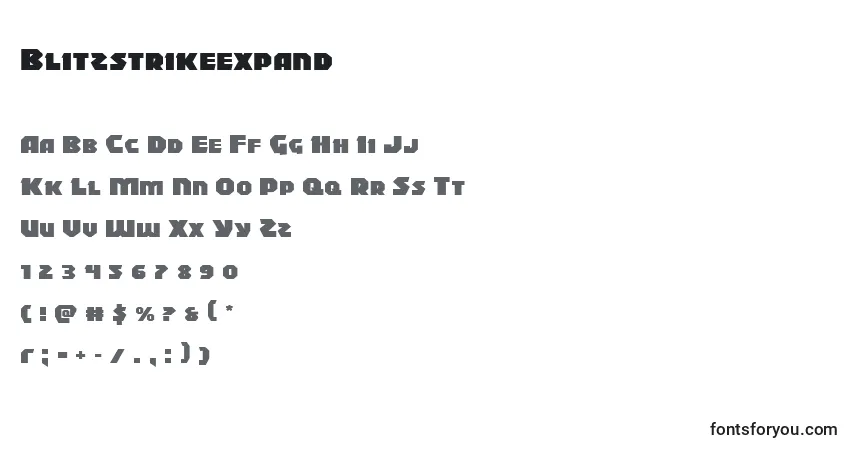 Czcionka Blitzstrikeexpand – alfabet, cyfry, specjalne znaki
