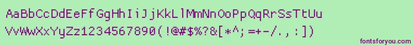 Proggycleansz-Schriftart – Violette Schriften auf grünem Hintergrund