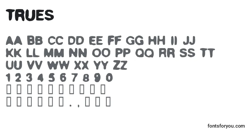 Schriftart Trues – Alphabet, Zahlen, spezielle Symbole
