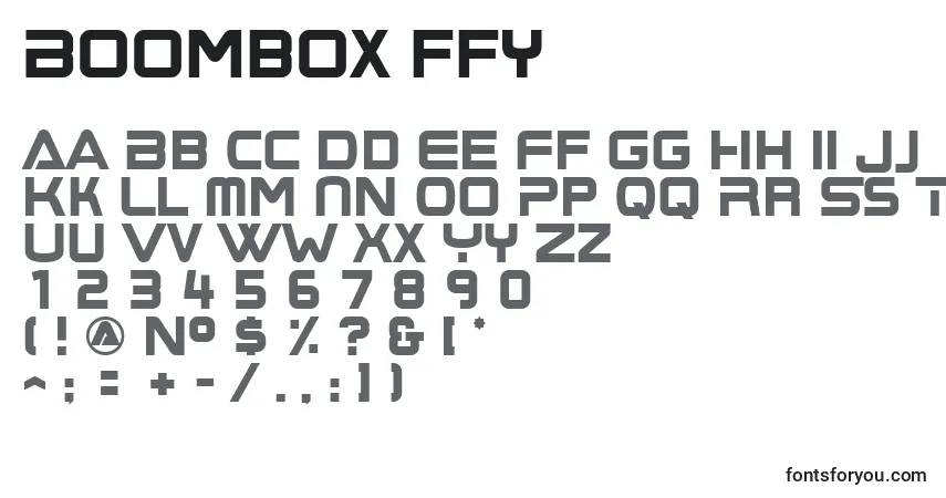 Czcionka Boombox ffy – alfabet, cyfry, specjalne znaki