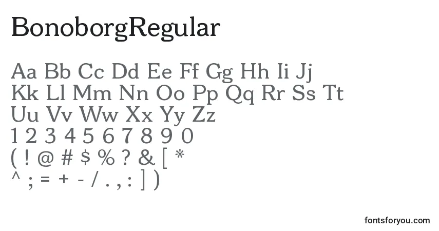 Schriftart BonoborgRegular – Alphabet, Zahlen, spezielle Symbole