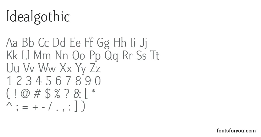 A fonte Idealgothic – alfabeto, números, caracteres especiais