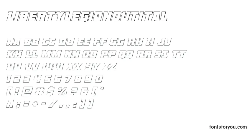Шрифт Libertylegionoutital – алфавит, цифры, специальные символы