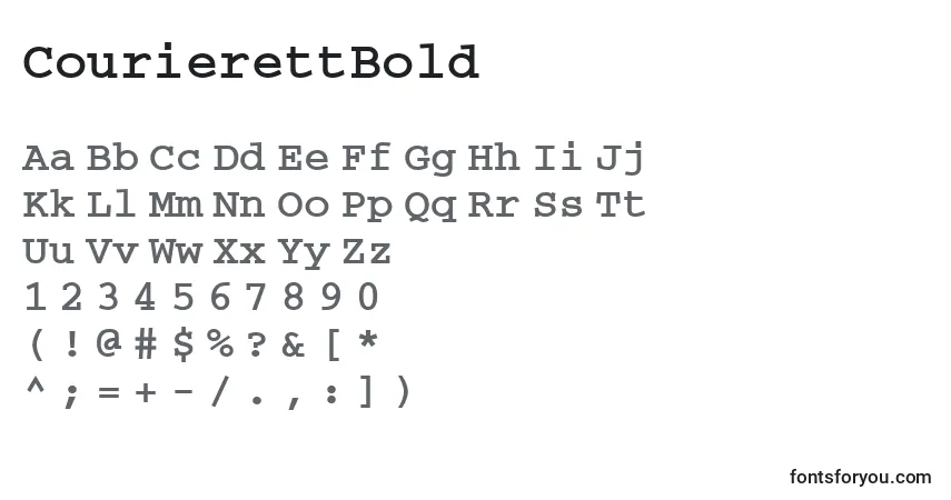 A fonte CourierettBold – alfabeto, números, caracteres especiais